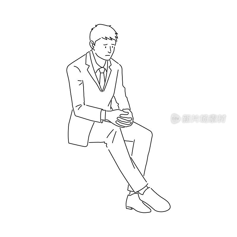 一个商人忧郁地坐着的插图(白色背景，矢量，剪切)
