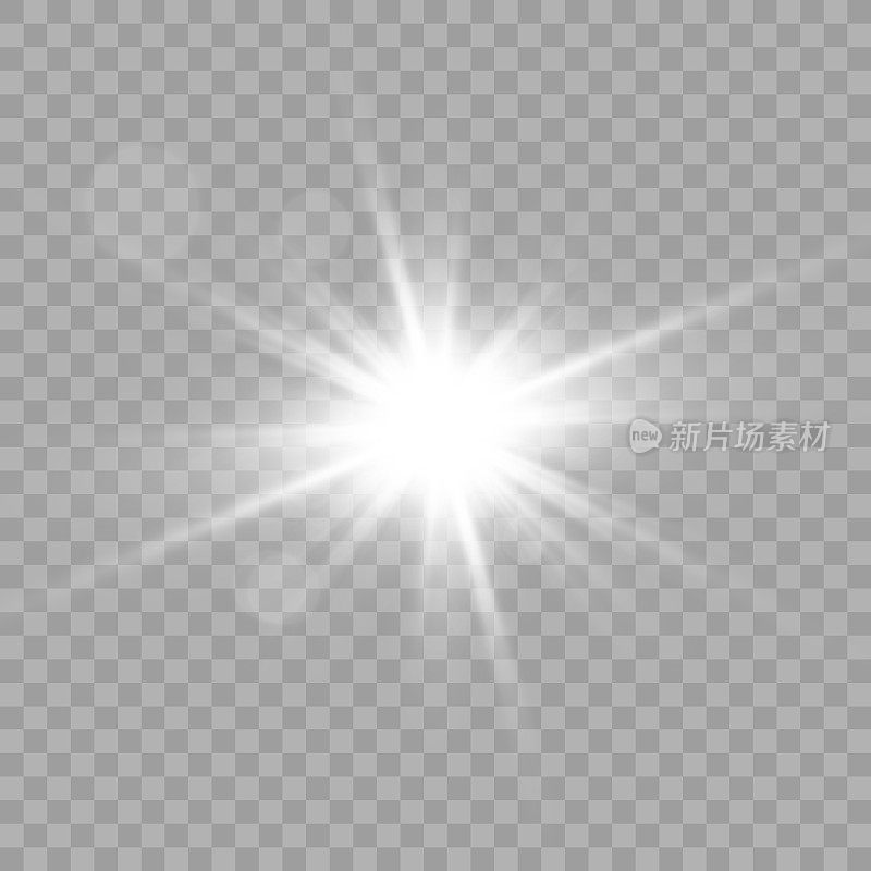 辉光隔离光效果集，镜头耀斑，爆炸，闪光，线条，太阳闪光和星星。抽象特效元素设计。用闪电照射光线