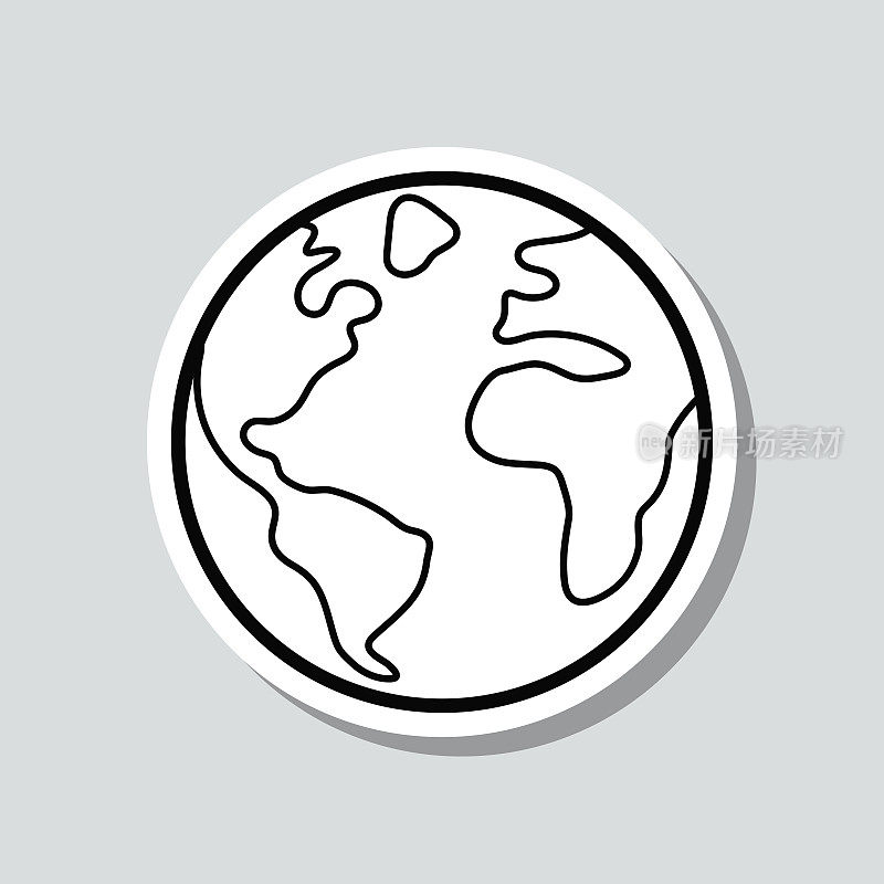 世界――行星地球。图标贴纸在灰色背景