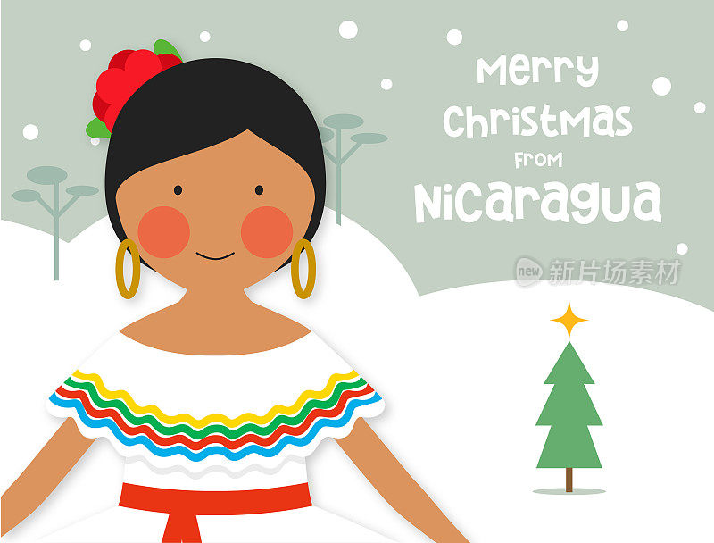 传统服装女孩圣诞卡从尼加拉瓜拉丁美洲