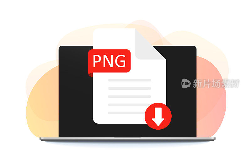 下载PNG图标文件与标签的屏幕计算机。下载文档的概念。PNG标签和向下箭头标志。矢量股票插图。