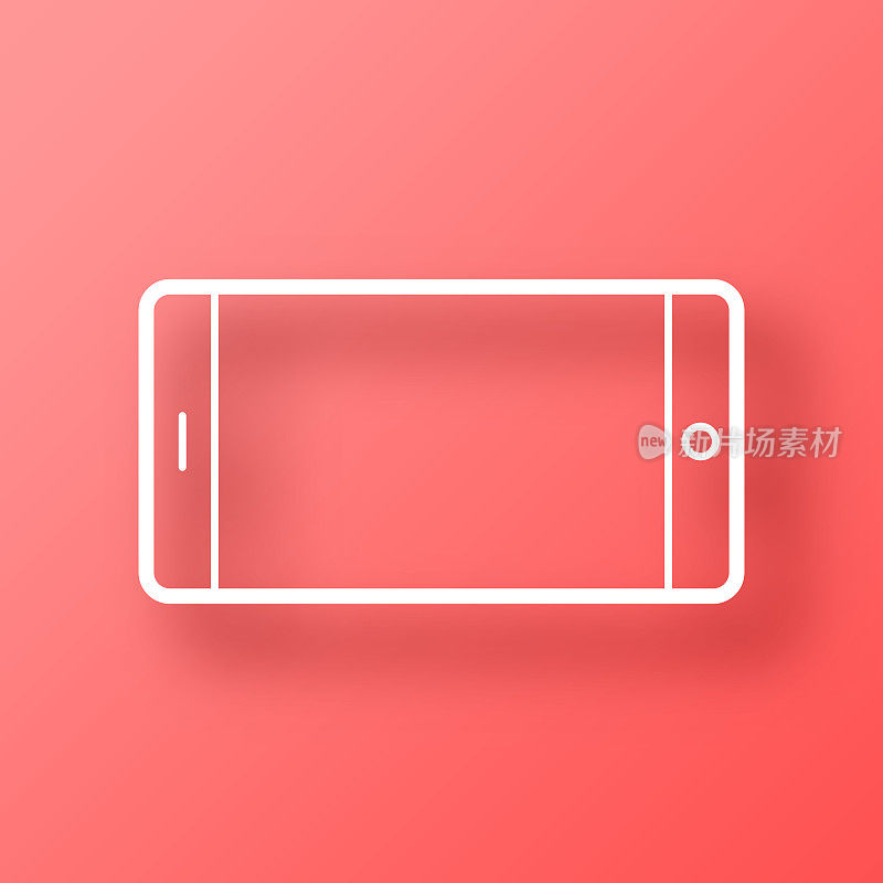 智能手机-水平位置。图标在红色背景与阴影