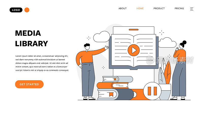 数字图书馆平面设计矢量插图