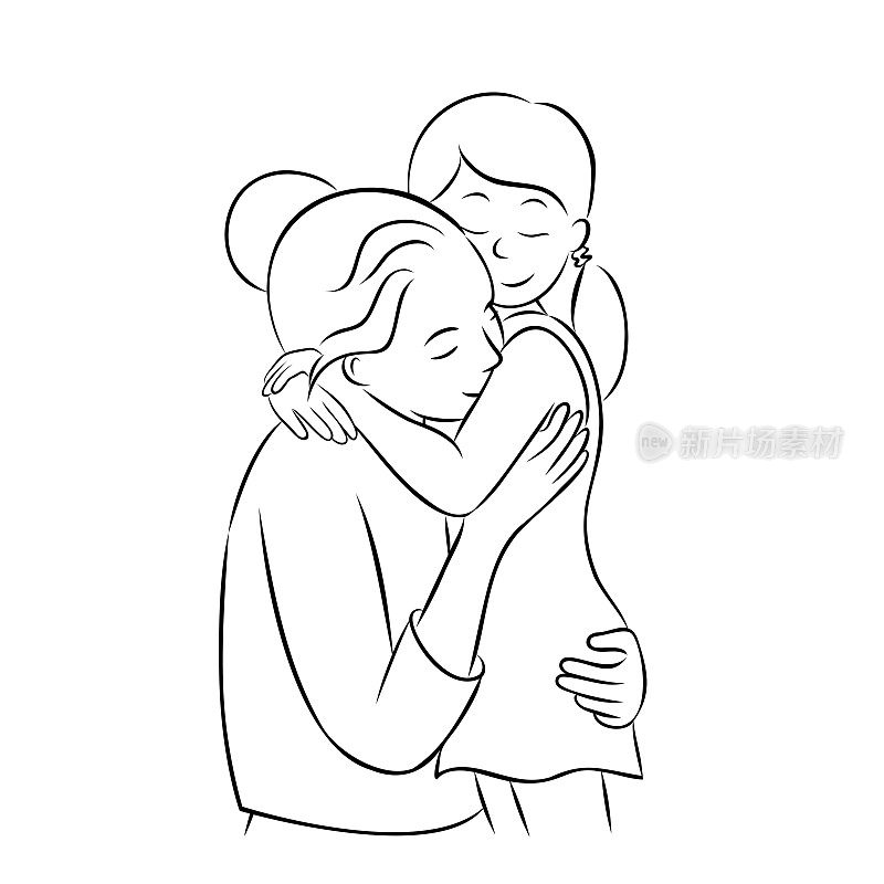 可爱的妈妈抱着她的小女儿。亚洲妈妈拥抱她的孩子。母亲的概念。国际母亲节。