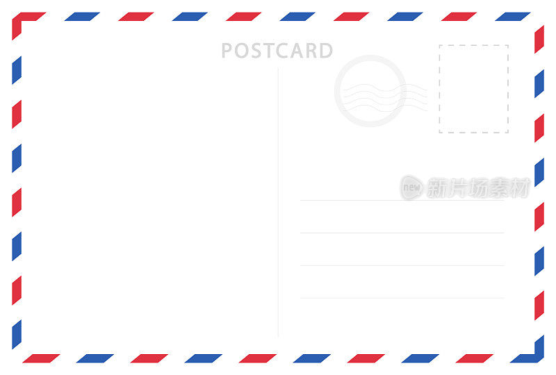 复古明信片矢量模板。空白旅游明信片。明信片架。复古邮寄信封邮票。