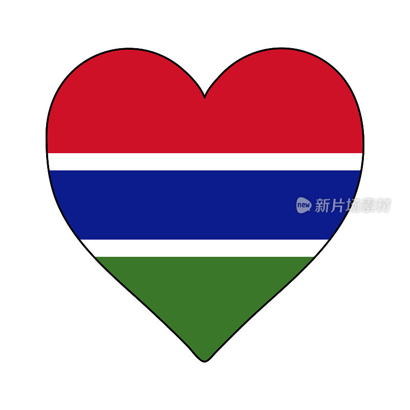 冈比亚心形旗。爱冈比亚。访问冈比亚。非洲南部。非洲联盟。矢量插图平面设计。