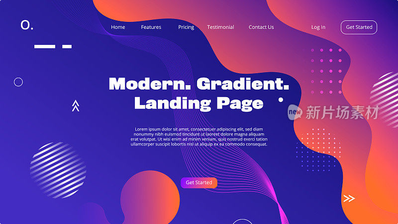 现代液体梯度多色抽象背景登陆页网站模板设计与几何形状元素