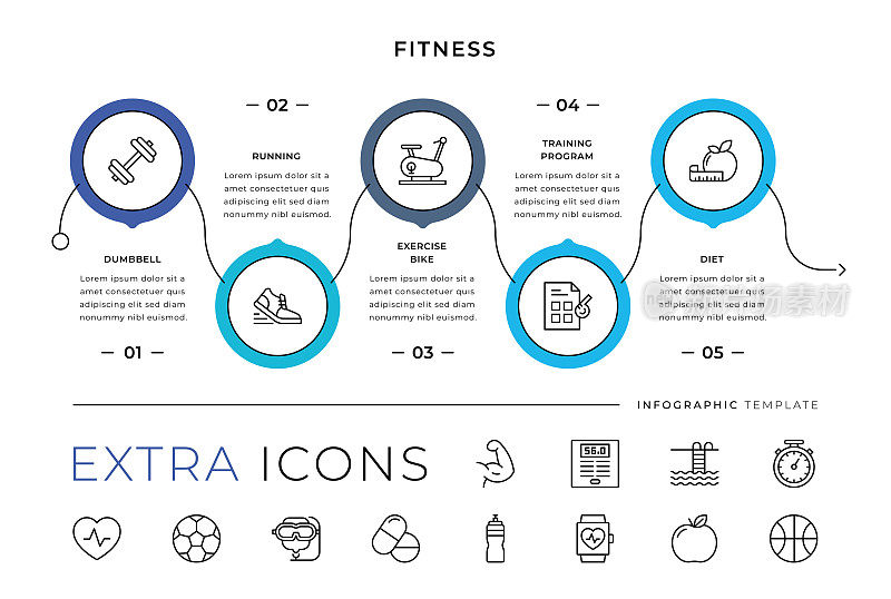 健身线图标和信息图表模板