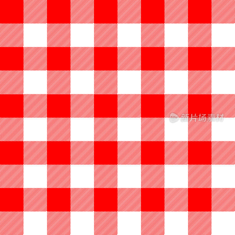 矢量红色和白色格子布无缝图案。用于野餐毯、桌布、格子布、衣服等。
