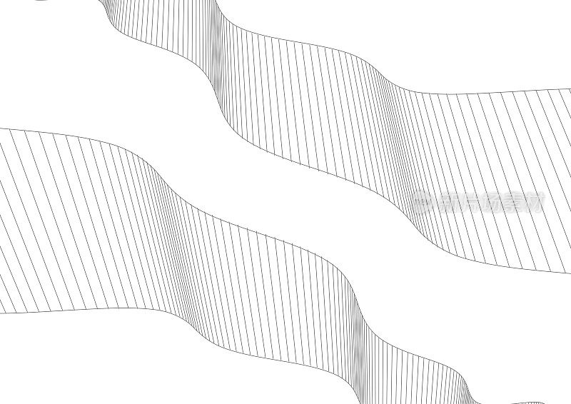 抽象黑白曲线波线条纹缎带图案背景