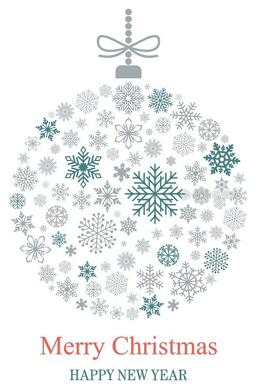 圣诞小玩意矢量与雪花，银色衣架和圣诞问候白色背景。