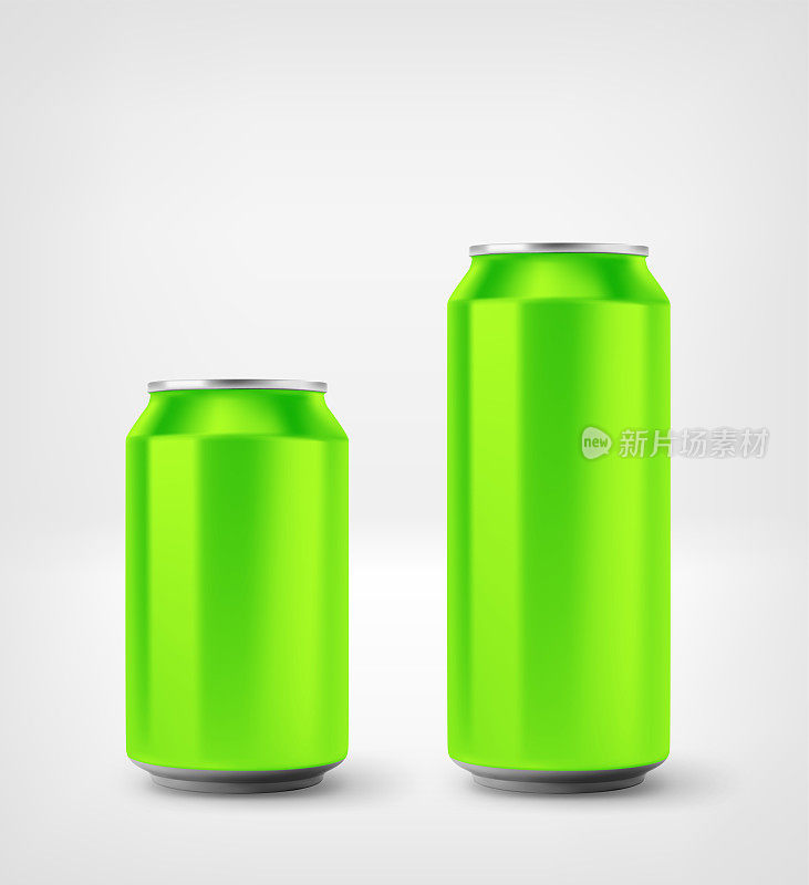 绿色铝罐模型孤立在白色背景。三维矢量图