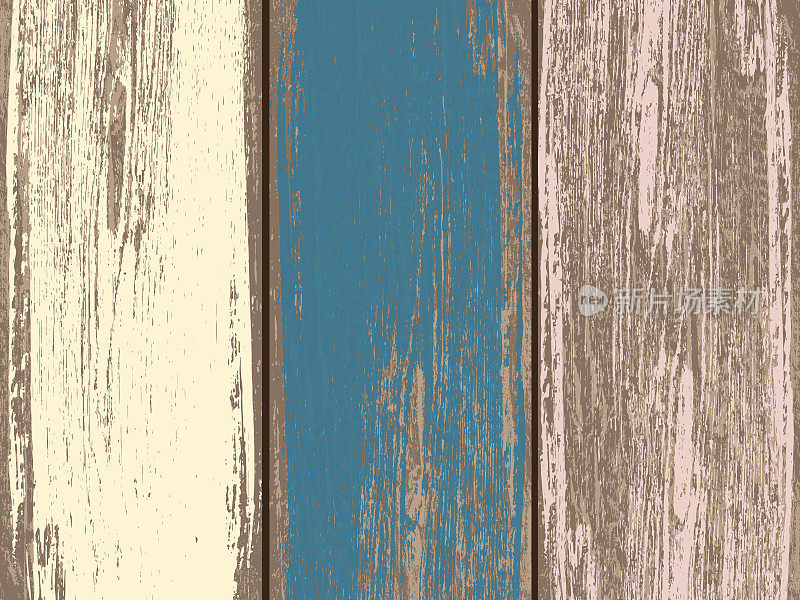 木质纹理，彩绘的木栅栏或墙，垂直的三块不同颜色的板在一个坚实的图案。天然木质纹理为您的网站设计，应用程序，UI。EPS10。