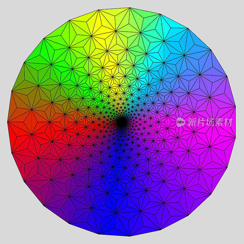 轮廓三角形形成六边形在圆形彩虹调色板图案