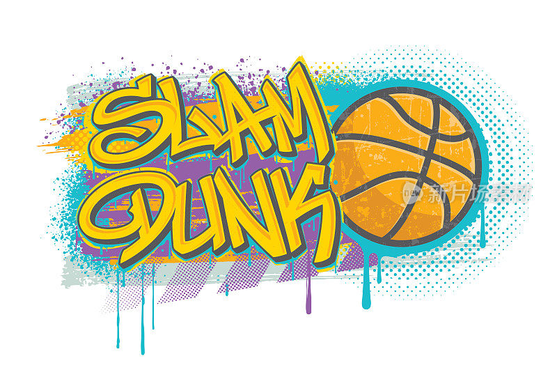 自由式篮球街球涂鸦风格运动t恤设计