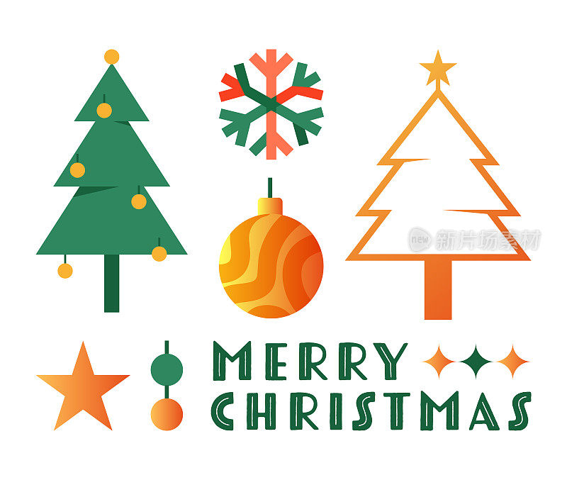 圣诞快乐饰品，图标集，线图标，设计，圣诞，庆祝，新年。