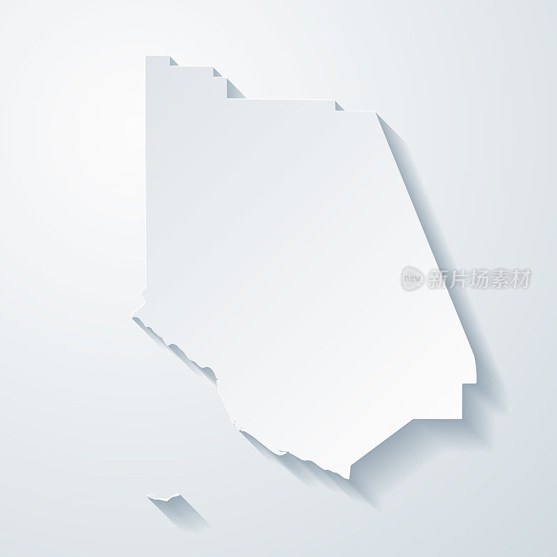 加州文图拉县。地图与剪纸效果的空白背景