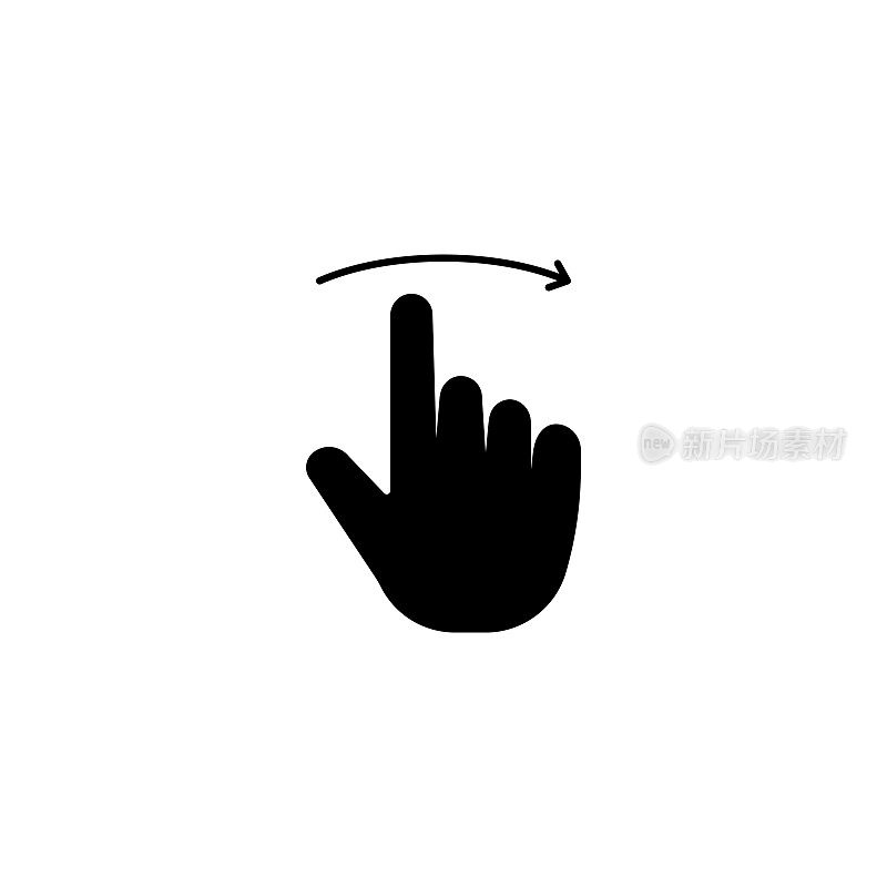 在白色背景上滑动右手手势的固体图标设计。这个黑色的平面图标适用于信息图表、网页、移动应用程序、UI、UX和GUI设计。