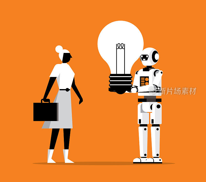 人工智能机器人-灯泡-女商人