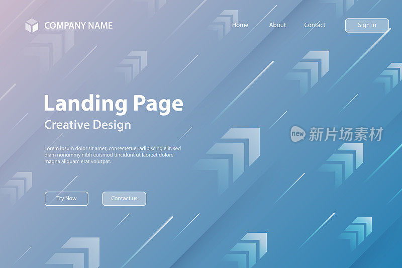 登陆页面模板-抽象设计与上升的箭头-时髦的蓝色梯度