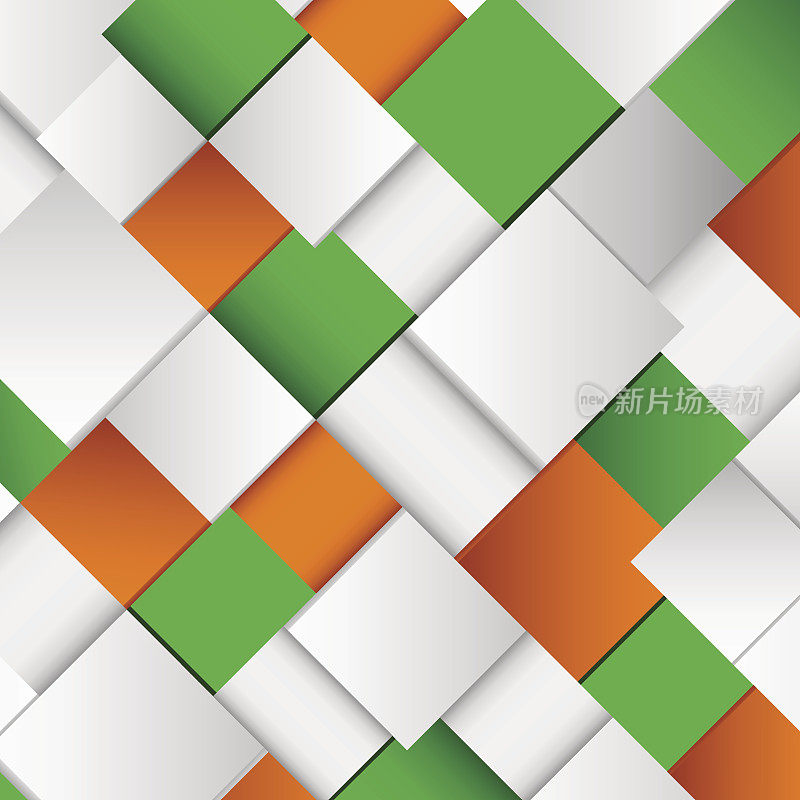 抽象的白色和绿色橙色方形背景