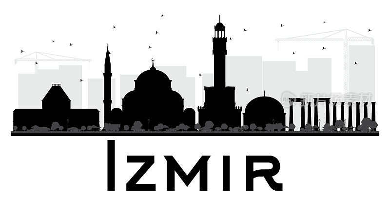 伊兹密尔市的天际线上黑白的剪影。