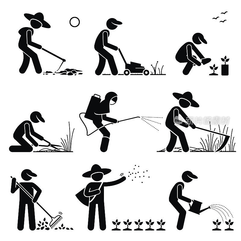园丁和农民使用园艺工具和设备