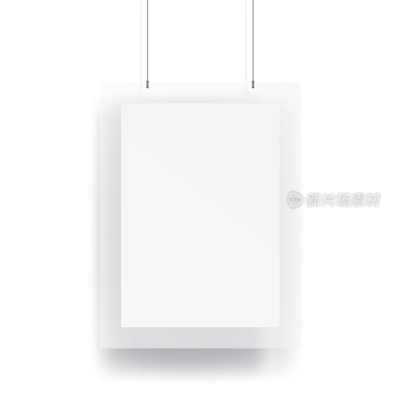 空白悬挂海报和框架与电线模型矢量在白色背景。模型的概念