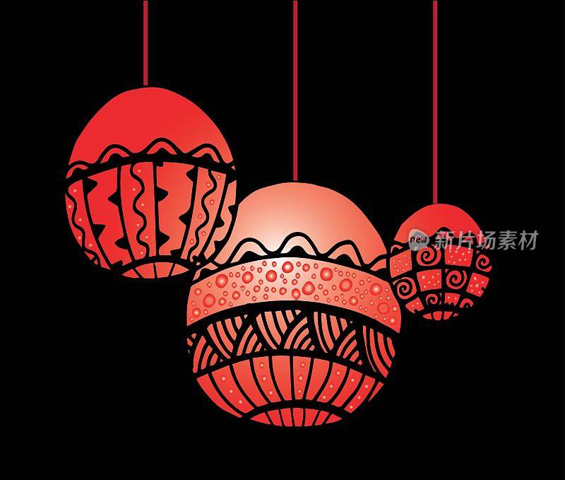 中国灯笼画-插图中国新年，单一对象，传统节日，德国，黑色和白色
