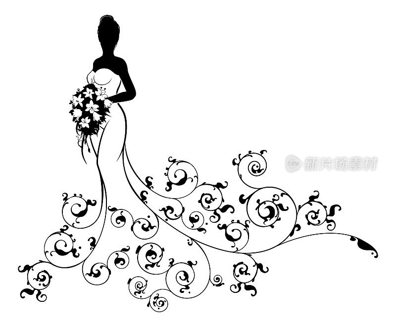 婚礼花束抽象的新娘剪影