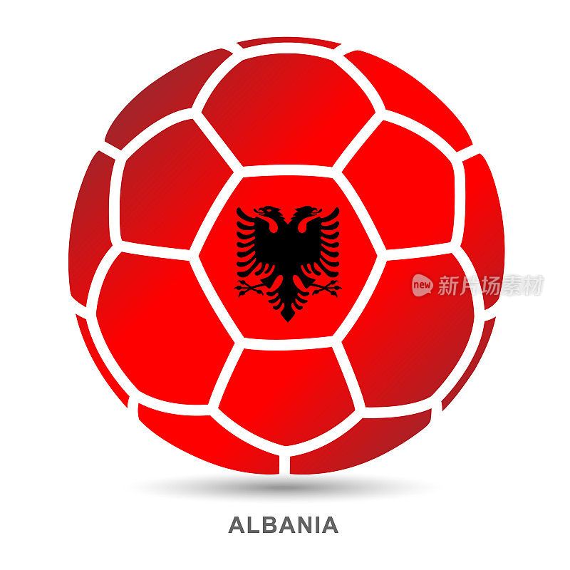 向量足球与阿尔巴尼亚国旗上的白色背景