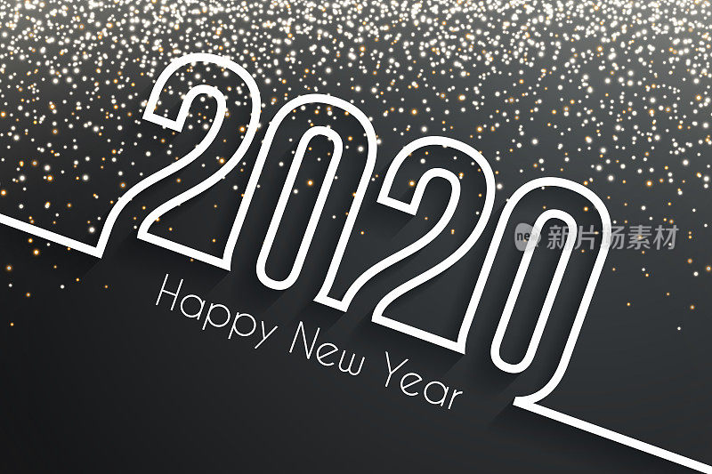 2020年新年快乐，金色闪光-黑色背景