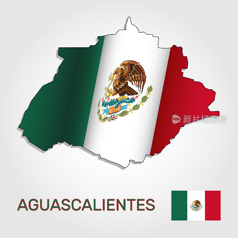 矢量地图阿瓜斯卡连特斯州结合挥舞墨西哥国旗-矢量