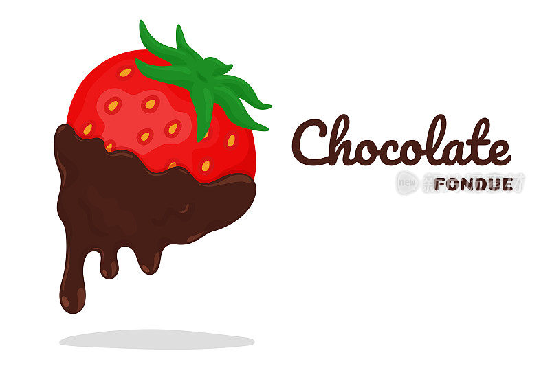 草莓矢量蘸巧克力火锅。巧克力火锅是一种很受欢迎的甜食。