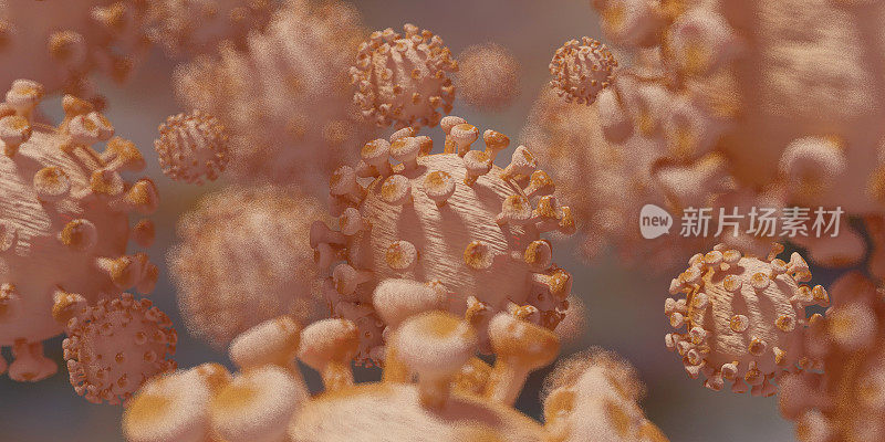 3D插图——冠状病毒爆发，即威胁健康的Covid-19病毒，能够导致从普通流感到更严重的疾病
