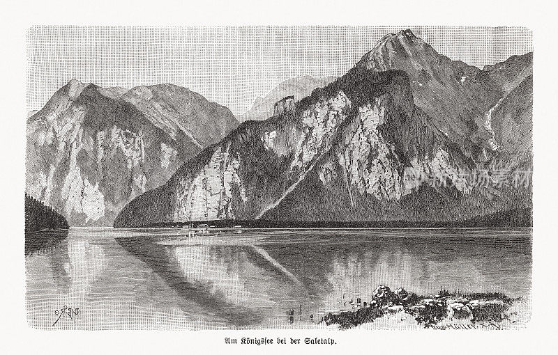 K?nigssee，德国巴伐利亚州贝希特斯加德纳地，木刻，1893年出版