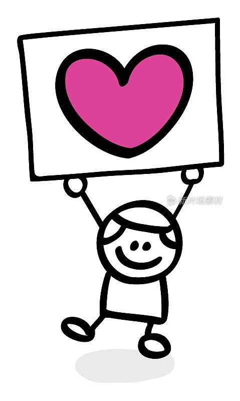 快乐儿童举着爱的象征标志横幅
