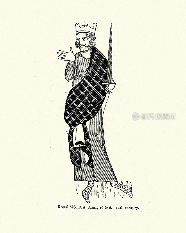 14世纪的中世纪国王穿着斗篷，中世纪流行
