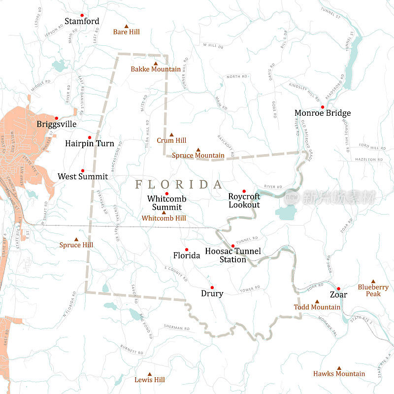 马萨诸塞州伯克夏佛罗里达矢量公路地图
