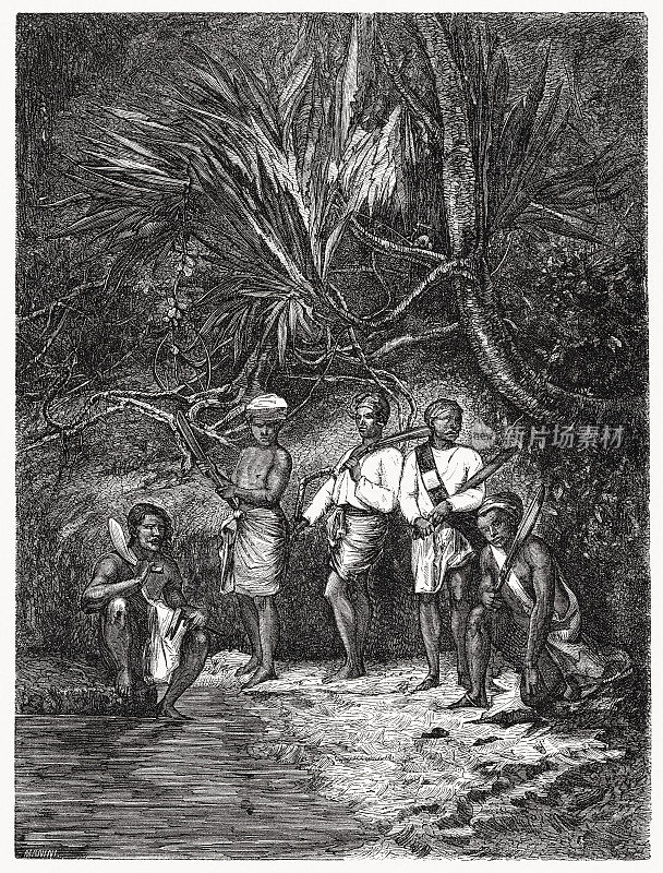 缅甸工人过去制作木刻，1868年出版