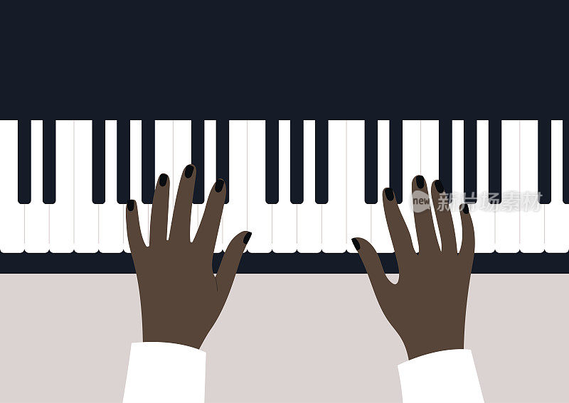 手在弹钢琴，俯视图，音乐和文化