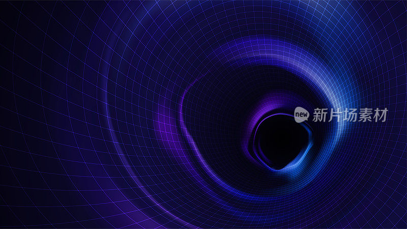 发光的霓虹灯隧道。紫色、蓝色电光明亮的三维圆门户网。向量的插图。抽象背景与灯光效果。