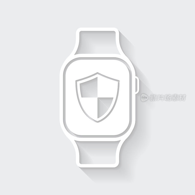 Smartwatch盾。图标与空白背景上的长阴影-平面设计