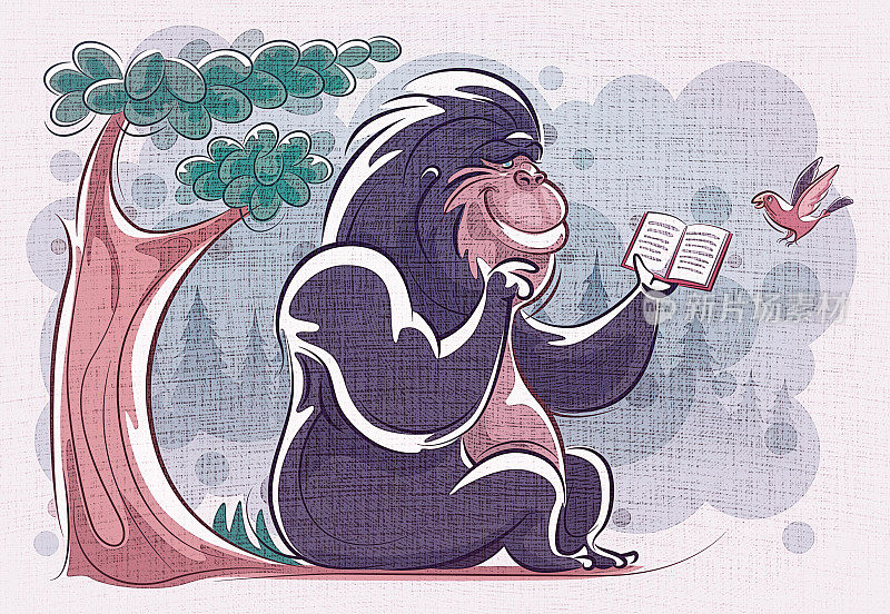 欢快的大猩猩看书