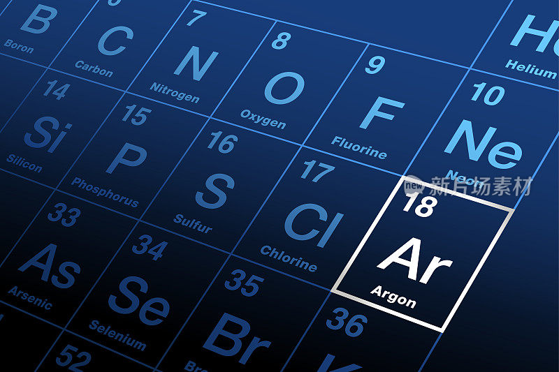 元素周期表上的氩元素，用元素符号Ar表示