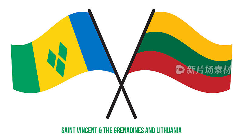 圣文森特和立陶宛国旗交叉和挥舞平的风格。官方的比例。