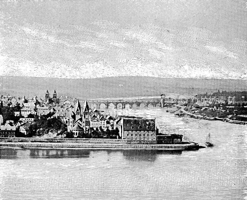 德国角，莱茵兰-普法尔茨的科布伦茨，莱茵河和摩泽尔河交汇的地方，19世纪