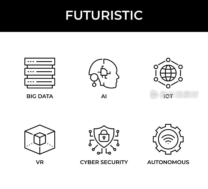 未来，大数据，人工智能，物联网，虚拟现实，网络安全，自主系统图标