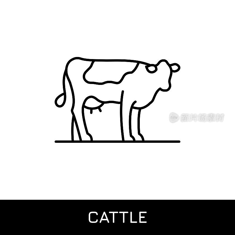 牛，牛可编辑的描边矢量线图标。