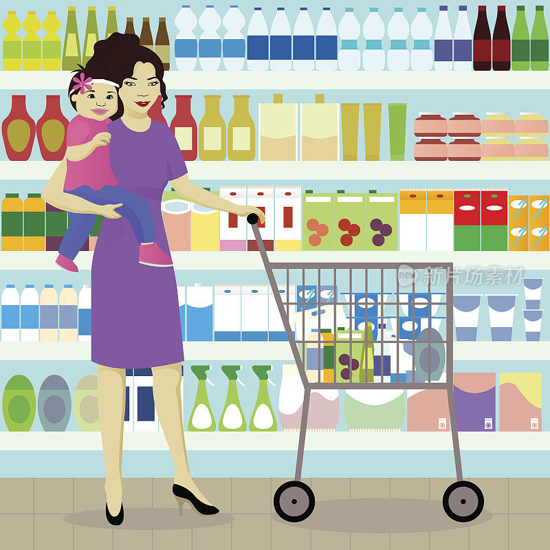 母亲和女儿在超市